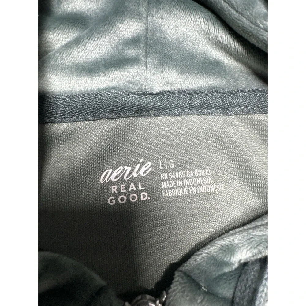 Aerie Real Good Cropped Hoodie Zip‎ Up Green Women's L Velvet Soft Stretch